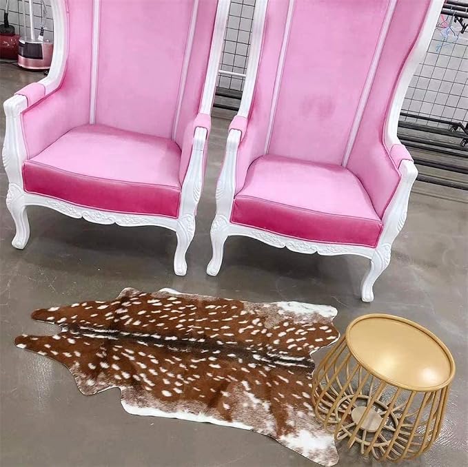 Faux Cowhide Area Rug, Sika Deer Printed Hide Rug Animal Print Rug Faux Fur Area Rugs Carpet for Home Office Livingroom Bedroom