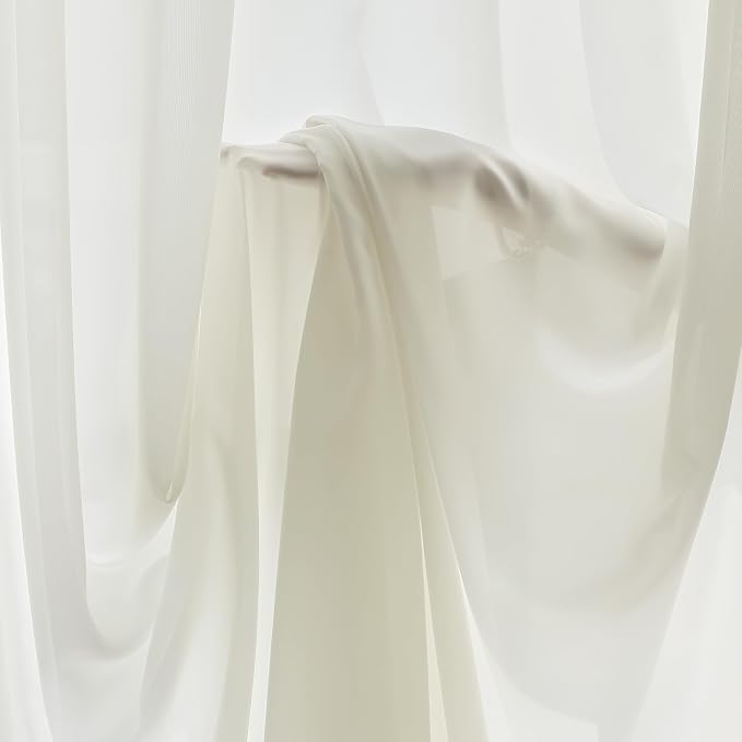 FMFUNCTEX Sheer Non-See-Through Netural Beige Curtains for Bedroom, Faux Silk that Let Light Curtains 54 inches Long Light Filtering Privacy Sheer Drapes for Living Room, Rod Pocket 2 Panels Set