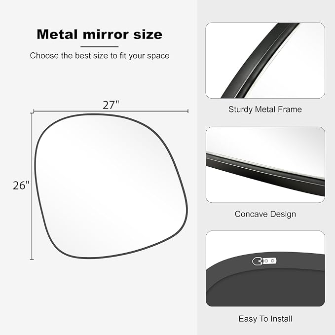 WallBeyond Asymmetrical Mirror, Irregular Wall Mirror, Wall Mirrors Decorative for Bedroom Living Room Entryway Hall, Unique Wall Mirror 27" H x 26" W, Black