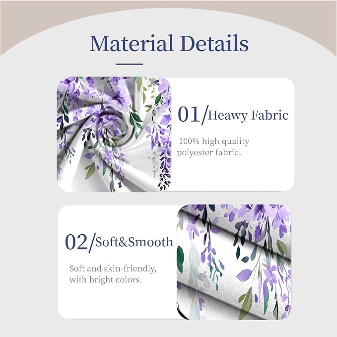 Purple Watercolor Floral Curtains, Botanical Leaves Vine Flowers Curtain, Rustic Farmhouse Flower Leaf Blackout Window Treatment Drapes for Bedroom Living Room 42x96 inch, 2 Panels