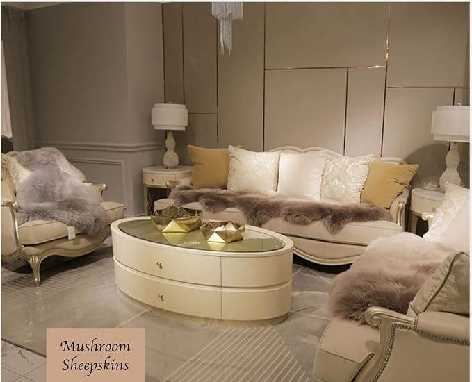 HUAHOO Premium Genuine Sheepskin Rug Camel Real Australia Sheepskin Natural Lambskin Fur Area Rug Seat Covers for Kids Bedroom Sofa Chair Cover Pets Dogs Mat Double Pelt/2' x 6' Mushroom