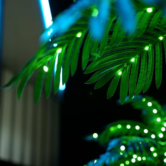 Artificial Palm Tree Christmas Tree 7Ft 3Trunks 260LED Lighted Simulation Tropical Palm Tree Fake Plant Light for Patio Home Office Beach Yard Cruise Hawaiian Party Tiki Bar Decorations - Electric