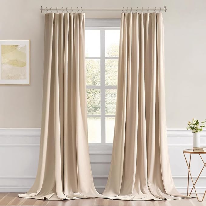 MIULEE Back Tab Beige Curtains 108 Inch Long 2 Panels Set for Living Room Bedroom Privacy, Cream Rod Pocket/Pinch Pleated Light Blocking Extra Long Thermal Insulated Room Darkening Blackout Drapes