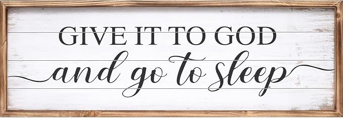 Give It to God and Go to Sleep Sign 42''×15'' Large Above Bed Wall Decor Farmhouse Bedroom Decor Wood Guest Room Decor Framed Wall Art Rustic Master Bedroom Wall Decoration