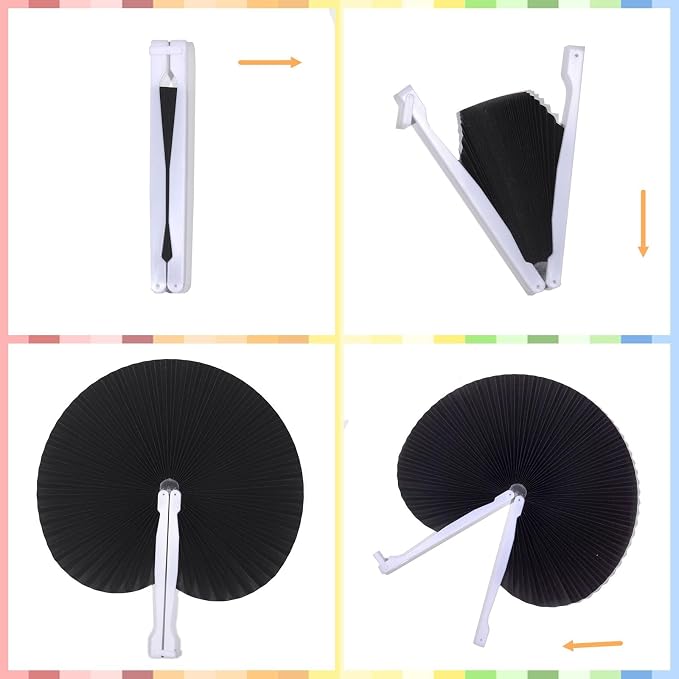 Bestage 20 Pieces Black Round Paper Fans | Foldable Handheld Fans for Women,Folding Hand Fans for Wedding,Bridal Guest,Church,Party Favors,Dancing,Birthday,DIY