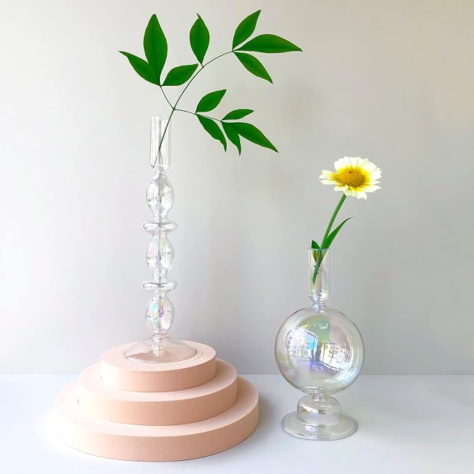 Candle Stick Candle Holder, Glass Candle Holders for Table Centerpiece, Modern Style Iridescent Candle Holder Mixed 4pcs