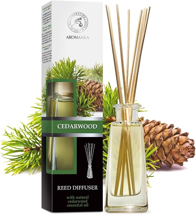 Cedarwood Reed Diffuser 3.4 Fl Oz - Scented Reed Diffuser Gift Set - Best for Aromatherapy - Home - Room Air Fresheners - Cedarwood Essential Oil - by Aromatika