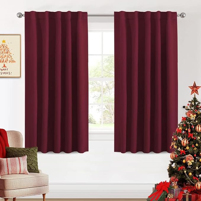 H.VERSAILTEX Christmas Blackout Curtains Thermal Insulated Window Treatment Panels Blackout Drapes for Living Room Back Tab/Rod Pocket Bedroom Draperies (2 Panels, Burgundy, 42 x 54 Inch)