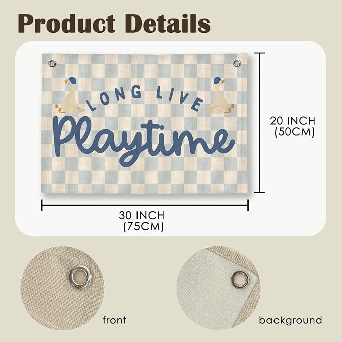 Playroom Wall Decor, Kids Toddler Boy Playroom Silly Goose Decor Hanging Linen Banner,Play Room Wall Decor for Kids Boys Nursery, 20x30 Inch