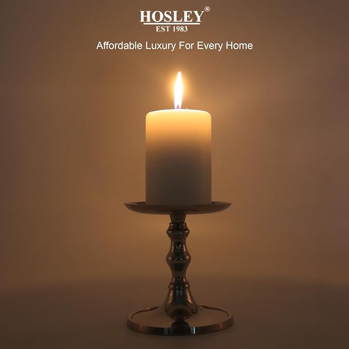 Hosley Set of 2 Silver Finish Pillar Holder, 5" High. Ideal Gift for Wedding, Party, Special Occasion or as a Candle Holder. W1