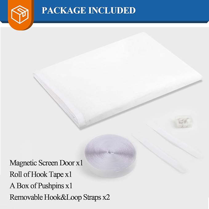 MAGZO Magnetic Screen Door White, Fits 36'' x 96'' Door, Tear-Resistant High-Density Fiber Mesh, Pet&Kids Friendly, Keep Annoying Creatures Out, Easy Install, with Keep Open Straps, Enjoy Fresh Air