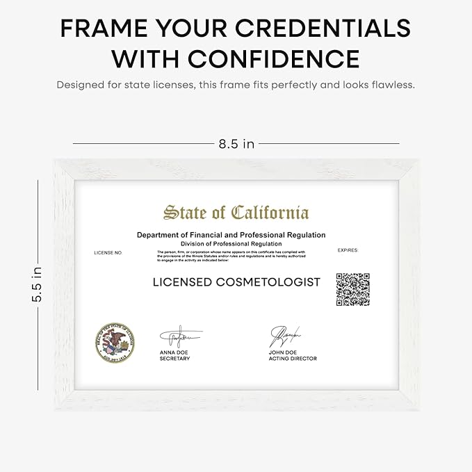 Homeforia 5.5x8.5 Business License Frame White, High End Oak 5.5 x 8.5 Wood Certificate Frames, 5.5by8.5 Document Frames for Wall or Tabletop, Wooden Picture Frames, Tempered Glass, Wall Kit, Set of 3