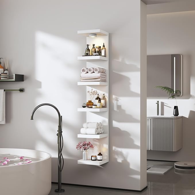6-Tier Wall Shelf Unit with USB Rechargeable Led Light (Remote Controlled),Versatile Floating Display Shelves,Lack Style Wall Shelves for Bedroom,Living Room,Office Decor,Vanity-White