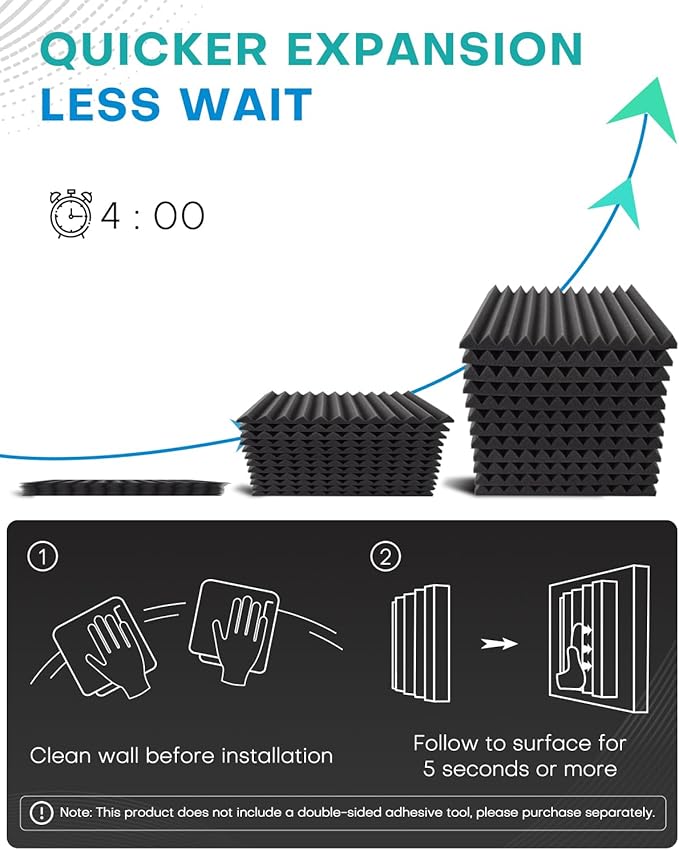36 Pack Sound Proof Foam Panels for Walls, 2 X 12 X 12 Inches Acoustic Foam Panels, High Density Acoustic Panels Sound Absorbing, Noise Cancelling Studio Wedges, Black + Grey (NOT INCLUDE ADHESIVE)