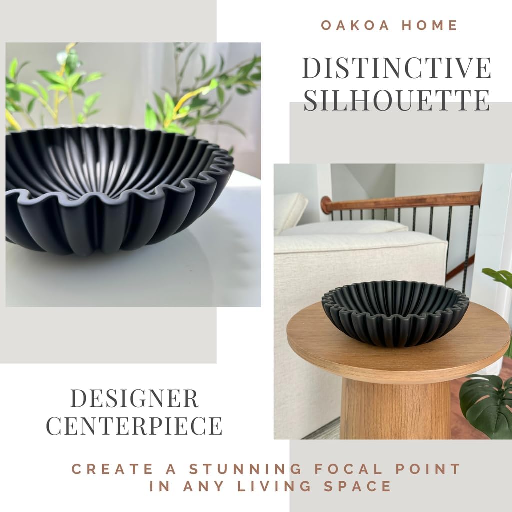 OAKOA Concrete Black Decorative Bowl for Home Decor - Black Bowl Decor - Modern Coffee Table Key Bowl for Entryway Table