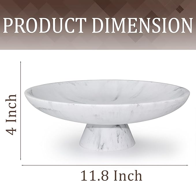 YMXYJM Modern Resin Pedestal Decorative Bowl, Large Fruit Bowl for Kitchen Counter, Stylish Key Bowl for Entryway Table, Marble white