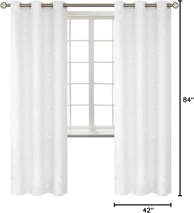 BGment Kids Blackout Curtains for Bedroom - Grommet Thermal Insulated Silver Star Print Room Darkening Curtains for Living Room, Set of 2 Panels (42 x 84 Inch, White)