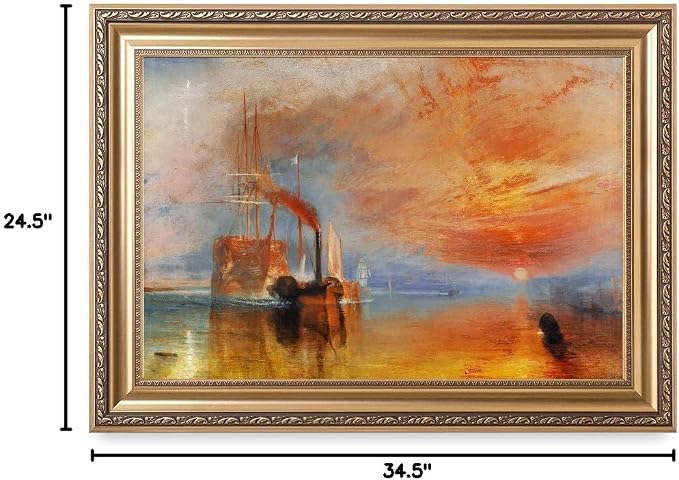 DECORARTS - The Fighting Temeraire by William Turner. Giclee Print on Canvas. Ready to Hang Framed Wall Art for Home and Office Decor. Canvas Print Size: 30x20in Total Framed Size: 36x26