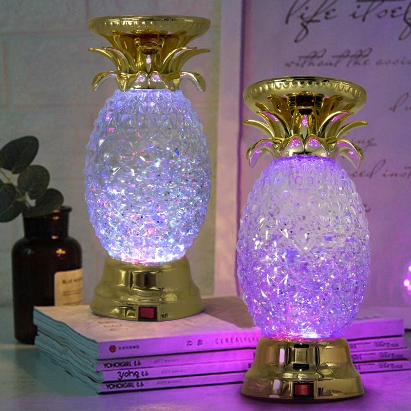 YAKii 9.5" Pineapple LED Color Changing Shine Lava Lamp,Swirling Water Waves Lamp Kid Safe Battery/USB Cable Operated,Table Lamp Candle Holder Table Decoration Gold(Pack of 2)