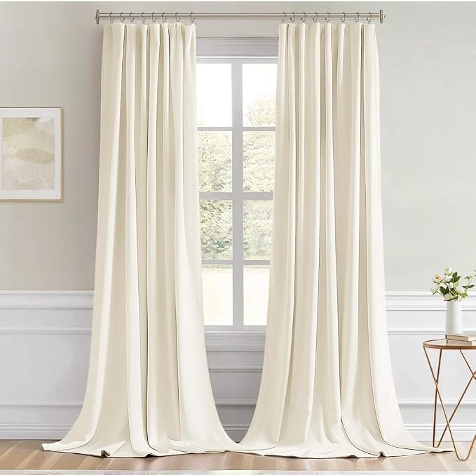 MIULEE Birch Back Tab Blackout Curtains 108 Inch Long 2 Panels Set for Bedroom, Rod Pocket/Pinch Pleat Extra Long Thermal Insulated Living Room Darkening Pleated Light Blocking Drapes