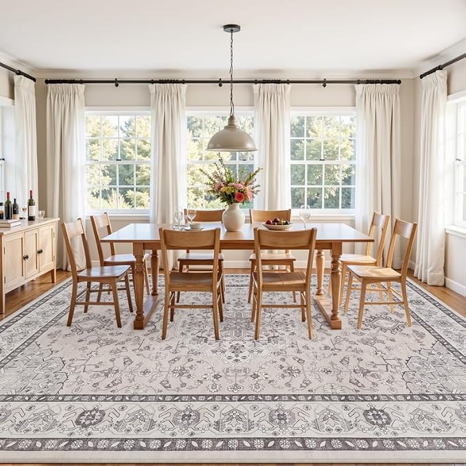 5x7 Area Rugs for Living Room: Vintage Boho Neutral Washable Rug Indoor Soft Large Area Rug Carpet for Bedroom Nursery Farmhouse Dining Room Office Floor Non-Slip Low Pile Under Table Beige & Grey