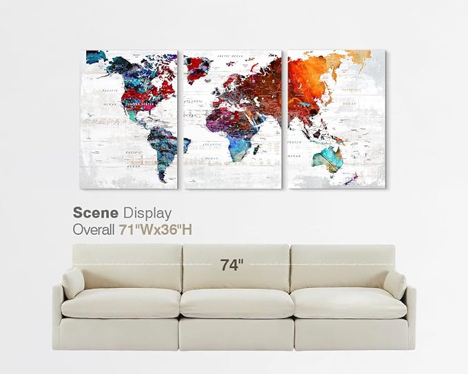 World Map Wall Art for Women Office Conference Room Decor Modern | Extra Large Living Room Wall Decor Framed Colorful Pictures for Bedroom Abstract Art Prints