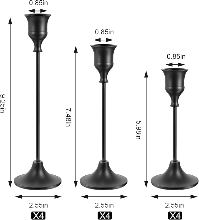 NLBTW Set of 12 Black Taper Candle Holders, Candlesticks Holders Bulk Decorative,Vintage Candlestick Holder Decorative Metal Candle Sticks Home Decor Centerpieces for Table Mantel Festive Decorations
