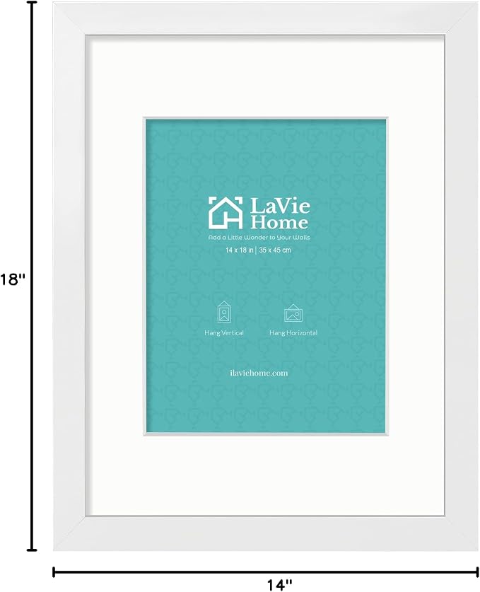 LaVie Home 14 x 18 Poster Frame White, Display Pictures 12x16 with Mat or 14x18 Without Mat, Stable and Sturdy Picture Frame and Polished Plexiglass, Horizontal and Vertical Format of The Wall(1 Pack)