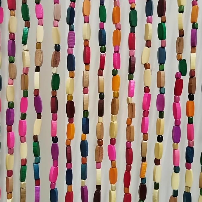 ave split Wood Door Beaded Curtain Boho-Bohemian Wooden Doorway Beads Curtains Made of Wood&Bamboo-for Window,Aisle, Corridor, Door Decor 048zp- (Colorfull, 52 Strands)