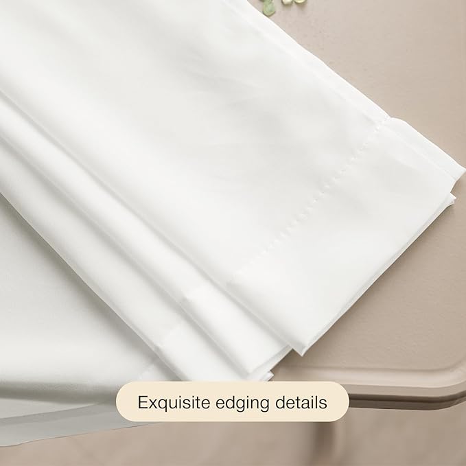 Anmao Non-See-Through Off White Privacy Semi Sheer Curtains for Living Room 102 Inch Length 2 Panels Set, Light Filtering That Let Light in Rod Pocket Window Drapes for Bedroom, 52Wx102L, Ivory White