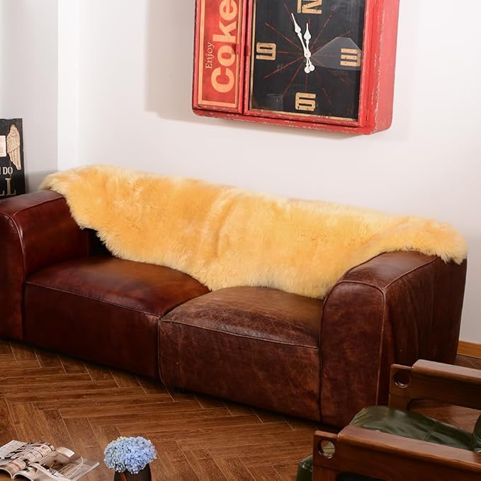 LLB Genuine Sheepskin Area Rug Wool Rug Fur Carpet Fluffy Shaggy Fur Rug for Living Room Kids Bedroom Real Sheepskin Throw Lambskin Rugs Sofa Mat Chair Seat Covers (Yellow, 2 x 6 ft Sheepskin)