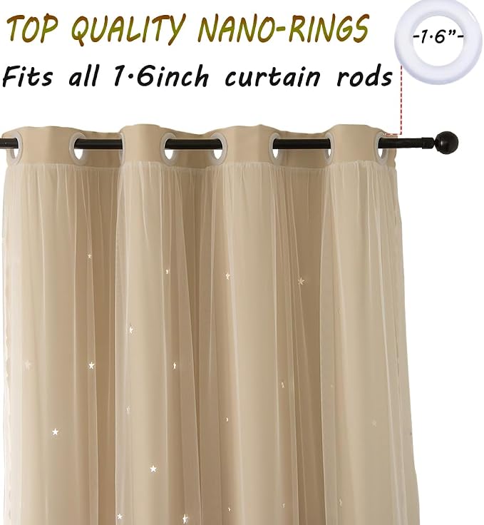 Beige Star Blackout Curtains 120 Inch Length for Boy Bedroom 2 Panels Set, Privacy Boho Room Darkening Curtain for Glass Door, Thick Grommet Top Star Cutout Cute Kids Curtain (50"W x 120"L)