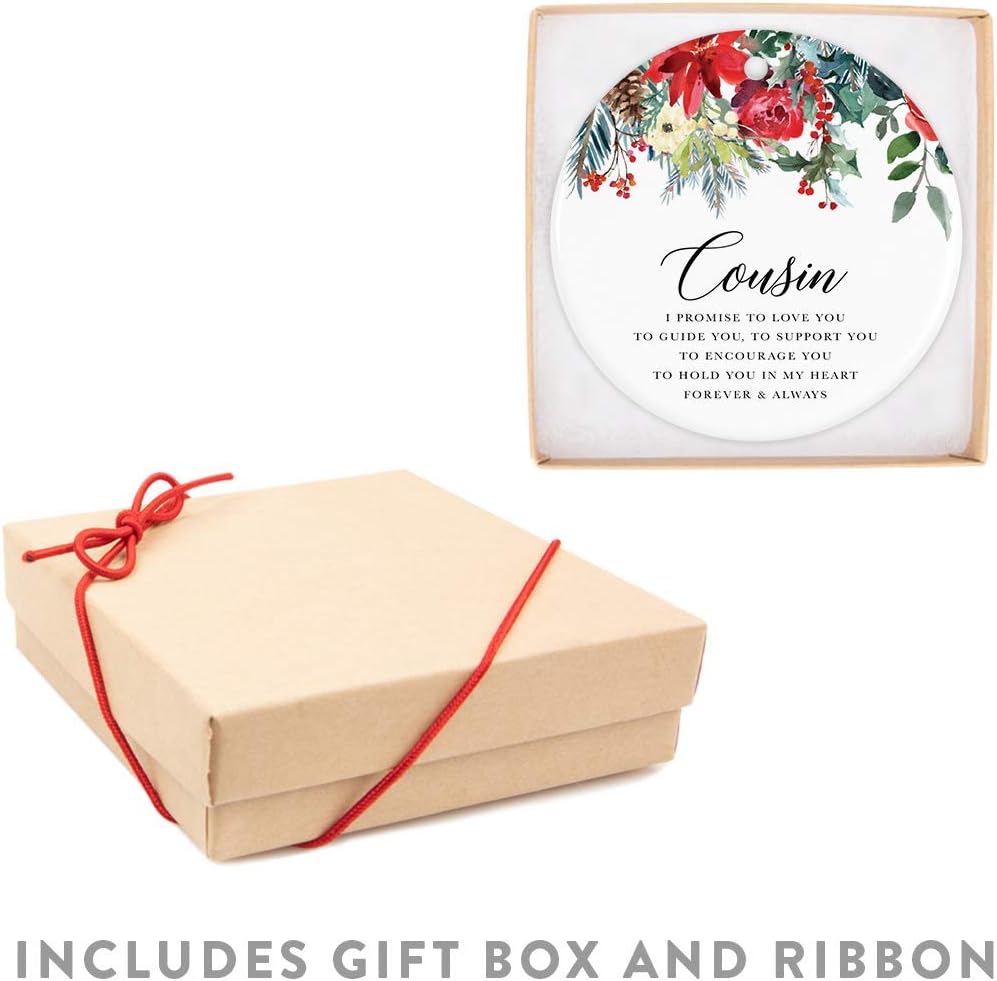 Andaz Press Round Ceramic Porcelain Christmas Tree Ornament Keepsake Gift for Cousins, Cousin I Promise to Love You, to Guide You, to Support You, 1-Pack