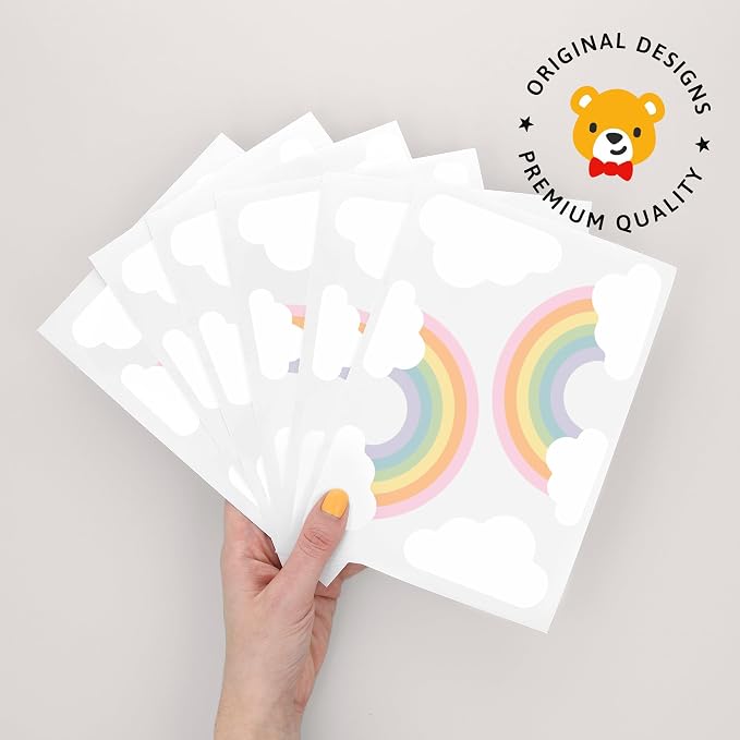 Removable Wall Decals for Kids Room – Peel and Stick Wall Stickers for Girls & Boys Bedroom, Playroom & Nursery – Easy to Apply Wall Decor - Pastel Rainbow