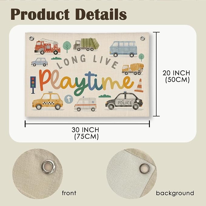 Playroom Car Wall Decor, Toddler Playroom Decor Hanging Linen Banner,Play Room Wall Decor for Nursery Nursery, 20x30 Inch