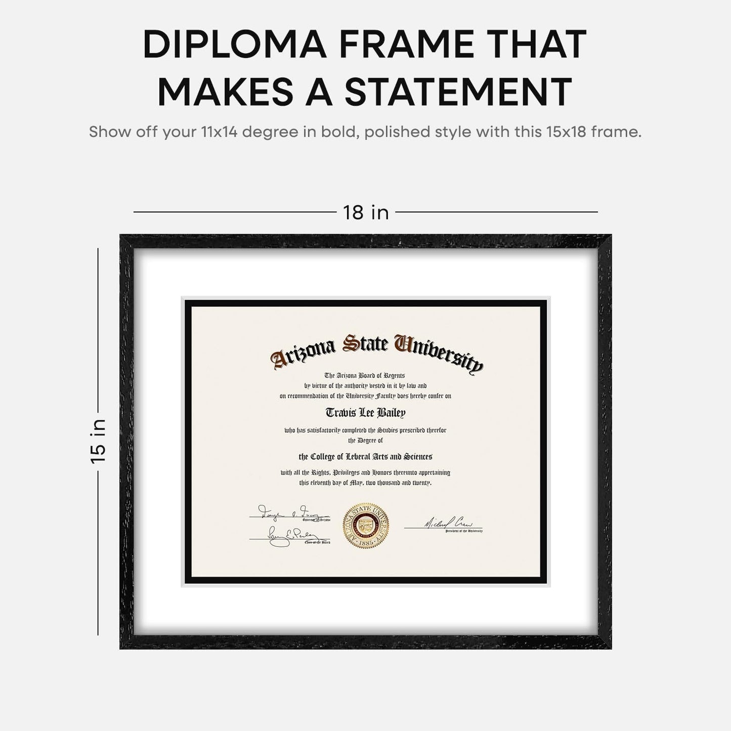 Homeforia 15x18 Diploma Black Wood Frame, High End Black Oak 15 x 18 Certificate Frames with Mat 11 x 14, 18x15 Document Frame Matted to 11x14, Degree Wooden Frames, Tempered Glass, Wall Kit, Set of 1