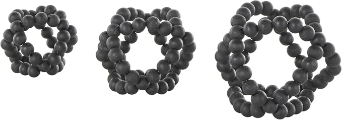 Deco 79 Wood Decorative Orbs & Vase Filler Beaded Decorative Balls with Overlapping Rings, Set of 3 Vase Filler 6', 5', 4'H, Black