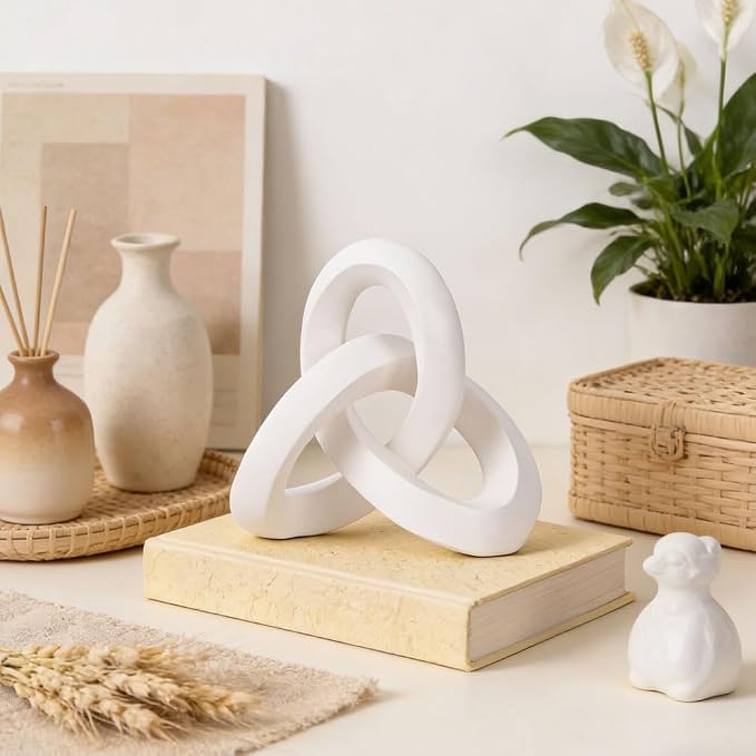 White Knot Decor Sculpture, Modern Abstract Resin Decorative Sculpture for Coffee Table Decor for Living Room, Bookshelf Decor, Entryway Table Sculptures, Office Decor for Shelves, White Home Decor