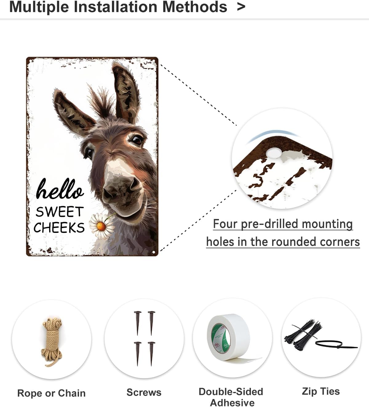 ALKB Western Bathroom Decor Vintage Donkey Gift - Funny Bathroom Restroom Toilet Decoration - Hello Sweet Cheeks Metal Sign 8x12 Inch