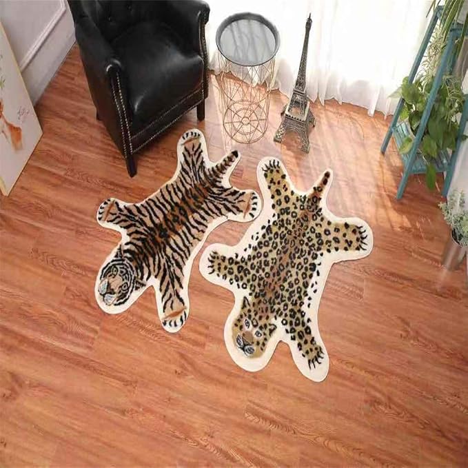 Leopard Print Rug Faux Fur Cowhide Skin Rug Animal Printed Area Rug Carpet for Decorating Kids Room, Under Coffee Table, Cowboy-Themed Nursery, Jungle Themed Room, Playroom
