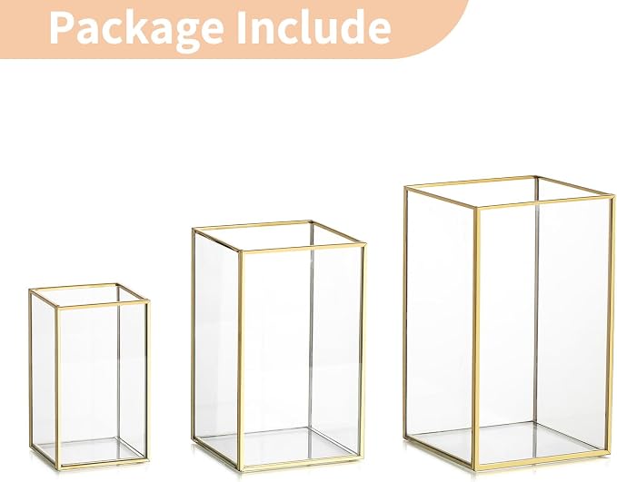 NUPTIO Hurricane Glass Candle Holders: 3Pcs Gold Lanterns Candle Holder for Pillar Candles Geometric Table Centerpiece for Outdoor & Indoor Wedding Christmas Holiday Party Decor 8.1 & 6.5 & 4.7 inch | Geometric Table Centerpiece for Outdoor & Indoor We...
