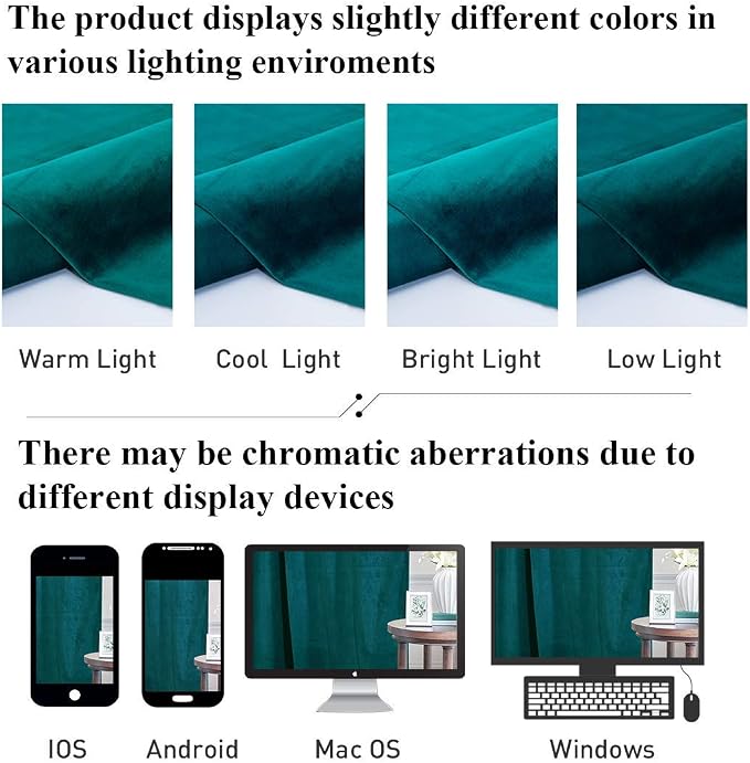 StangH Teal Peacock Room Darkening Curtains 96 inches, 2 Panels | 300GSM Soft Heavy Velvet, Privacy&UV Protection, Thermal Insulated, Soundproof, Bedroom, Living Room, Office