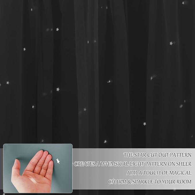 NICETOWN Nursery Curtains for Boys Bedroom Kids Baby Room Decor Cute Double Layer Star Cutout Curtains Room Darkening Window Curtains for Nursery (Stormy Sea, 52W x 84L,2 Panels)