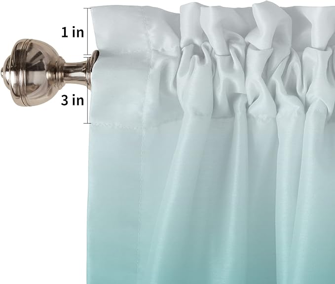45 Inch Long Tier Curtains for Kitchen, Cyan Turquoise Gradient Bathroom Window Curtains Rod Pocket Short Curtains Window Treatment Tiers for Living Room Farmhouse 2 Panels