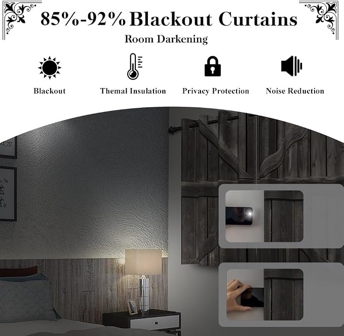Rustic Barn Door Window Curtains Farmhouse Grey Wooden Door Garage Door Blackout Window Treatment for Living Room Bedroom Rural Farm Style Room Darkening Window Drapes,53x72 inch,2 Panels
