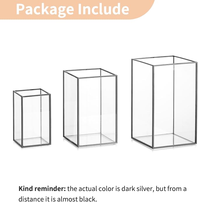 NUPTIO Glass Hurricane Candle Holder: 3 Pcs Black Lanterns Geometric Pillar Candles Holder Decorative Lantern Centerpiece for Outdoor & Indoor Halloween Holiday Fireplace Decor 8.1 & 6.5 & 4.7 inch | Decorative Lantern Centerpiece for Outdoor Indoor Ha...