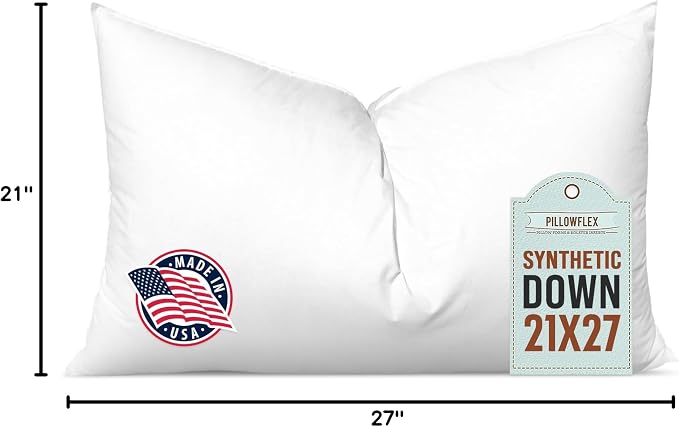 Pillowflex Synthetic Down Pillow Insert - 21x27 Down Alternative Pillow, Ultra Soft Oversized Standard Bed Sleeping Pillow, Large Rectangle Sham - 1 Decorative Pillow Form