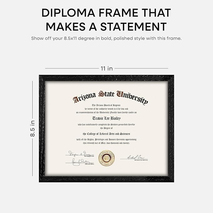 Homeforia 8.5x11 Diploma Frame Black Wood, High End Oak 8.5 x 11 Certificate Frames, 11x8.5 Black Document Frames for Wall or Tabletop, 8.5 by 11 Award Wooden Frame, Tempered Glass, Wall Kit, Set of 2