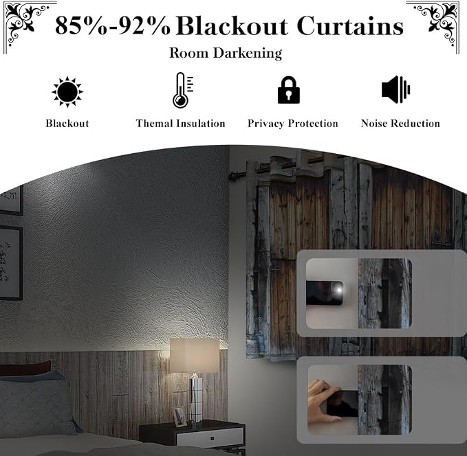 Rustic Barn Door Window Curtains Vintage Dilapidated Wooden Door Window Curtains Window Drapes for Living Room Bedroom Rural Farmhouse Farm Kitchen Window Treatment,26x84 inch,2 Panels