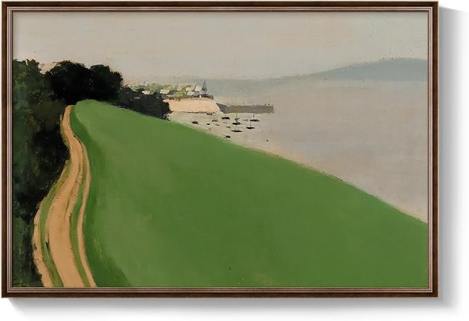 Vintage Framed Green Abstract Landscape Wall Art, Modern Minimalist Coastal Canvas Paintings Artwork for Walls, Rustic Nature Pictures for Living Room Bedroom Dining Room Office Wall Decor, 24x36 In